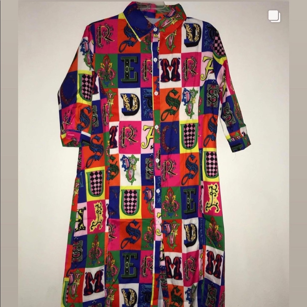 Letter Button Up Dress